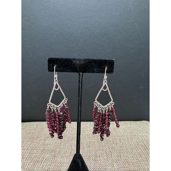 Genuine Amethyst & Sterling Silver Chandelier Earrings – Handcrafted Boho - Picture 2 of 8